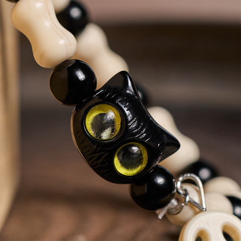 Buddha Stones Pulsera de fuerza con cuentas de calavera y gato negro - image 12