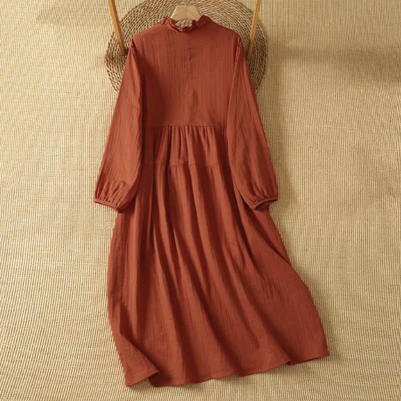 Buddha Stones Vestido largo de manga larga para mujer, estilo bohemio vintage de otoño, con cuello en V y bolsillo. - image 1
