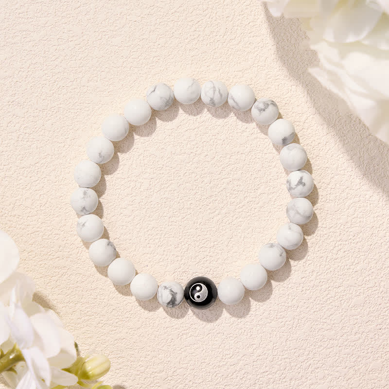 Buddha Stones Pulsera de equilibrio con cuentas redondas de ónix negro, turquesa blanca y yin yang de obsidiana negra. - image 15