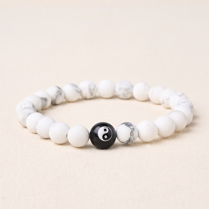 Buddha Stones Pulsera de equilibrio con cuentas redondas de ónix negro, turquesa blanca y yin yang de obsidiana negra. - Turquesa blanca - 5,9–6,3 pulgadas (15–16 cm) - image 11