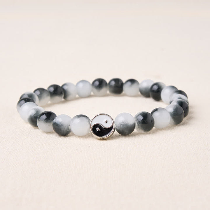 Buddha Stones Pulsera de equilibrio bicolor Yin Yang con cuentas planas de aleación y cristal - Yin Yang (circunferencia de la muñeca: 5,9 a 6,3 pulgadas/15 a 16 cm) - image 0
