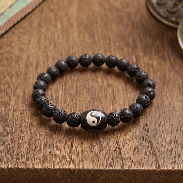 Buddha Stones Pulsera de soporte con cuentas Yin Yang de ónix negro y roca volcánica - image 2