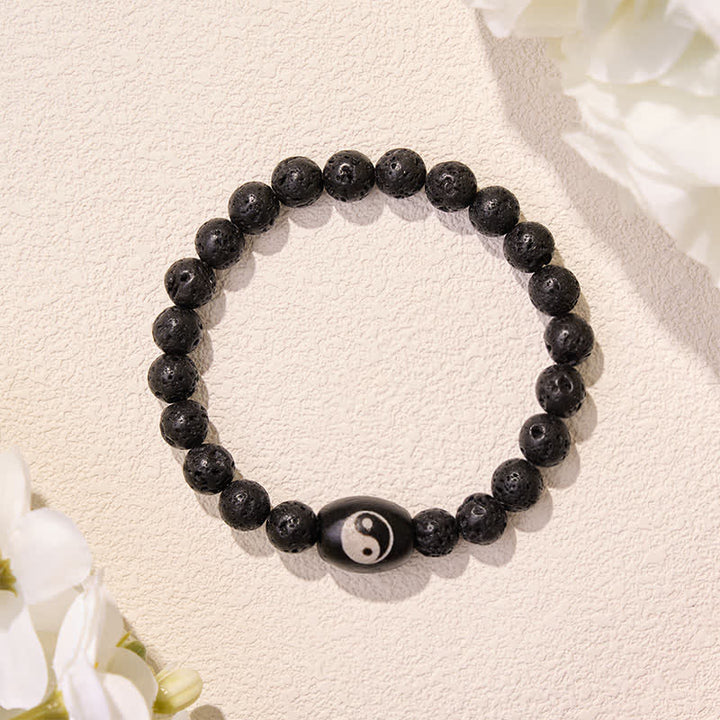Buddha Stones Pulsera de soporte con cuentas Yin Yang de ónix negro y roca volcánica - image 10