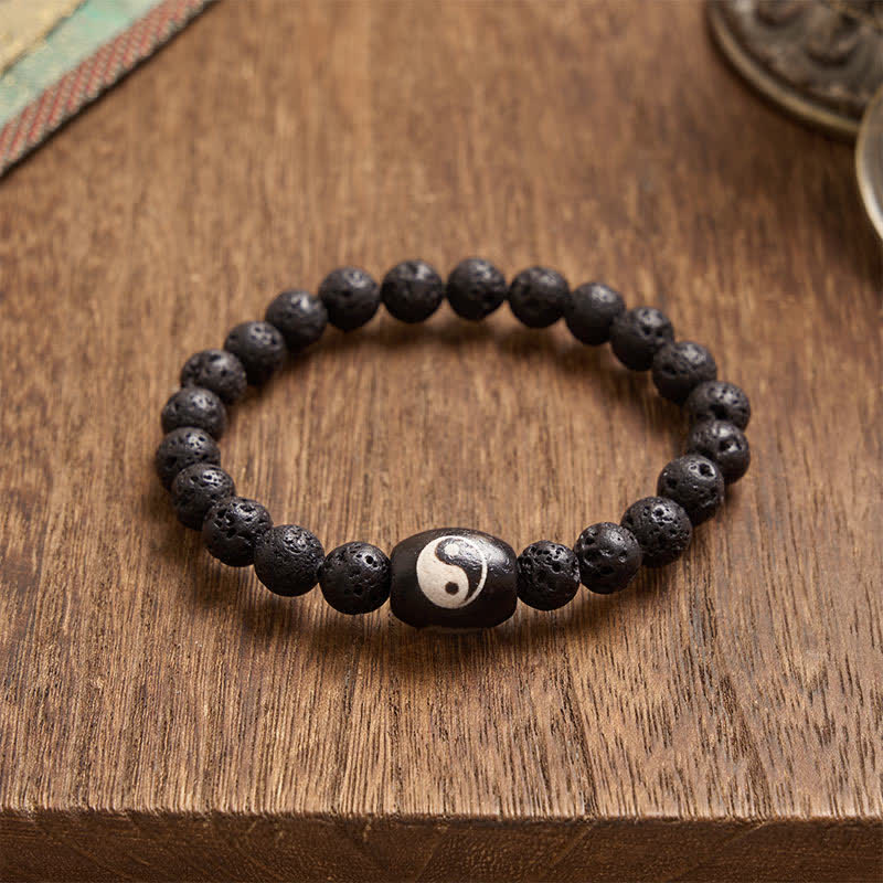 Buddha Stones Pulsera de soporte con cuentas Yin Yang de ónix negro y roca volcánica - image 4