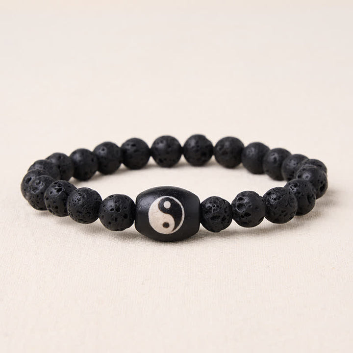 Buddha Stones Pulsera de soporte con cuentas Yin Yang de ónix negro y roca volcánica - image 2