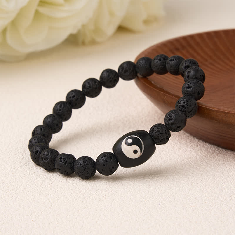 Buddha Stones Pulsera de soporte con cuentas Yin Yang de ónix negro y roca volcánica - image 3