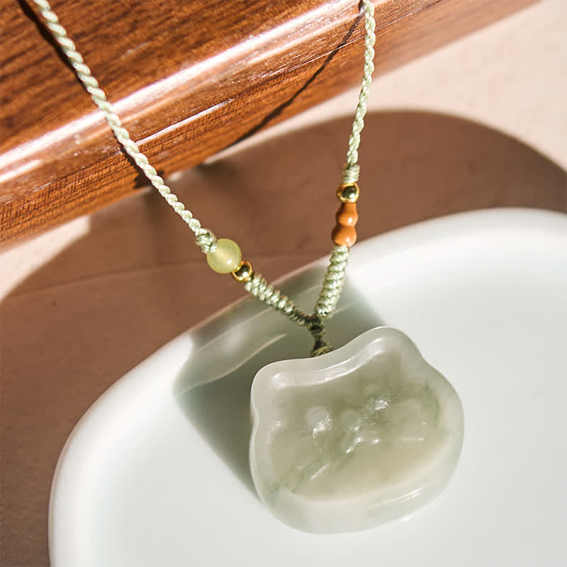 Buddha Stones Collar tejido a mano con diseño de gato de jade natural y armonía. - image 1
