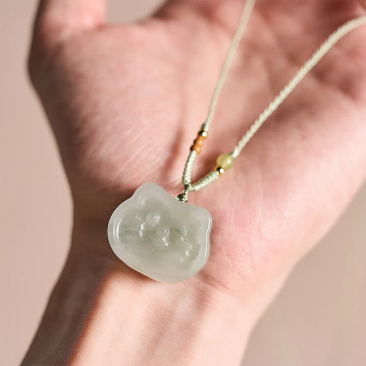 Buddha Stones Collar tejido a mano con diseño de gato de jade natural y armonía. - image 6