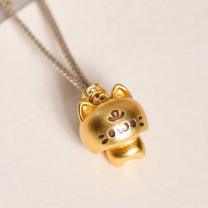 Buddha Stones Collar con dije de gato de cobre chapado en oro y efecto curativo - image 3