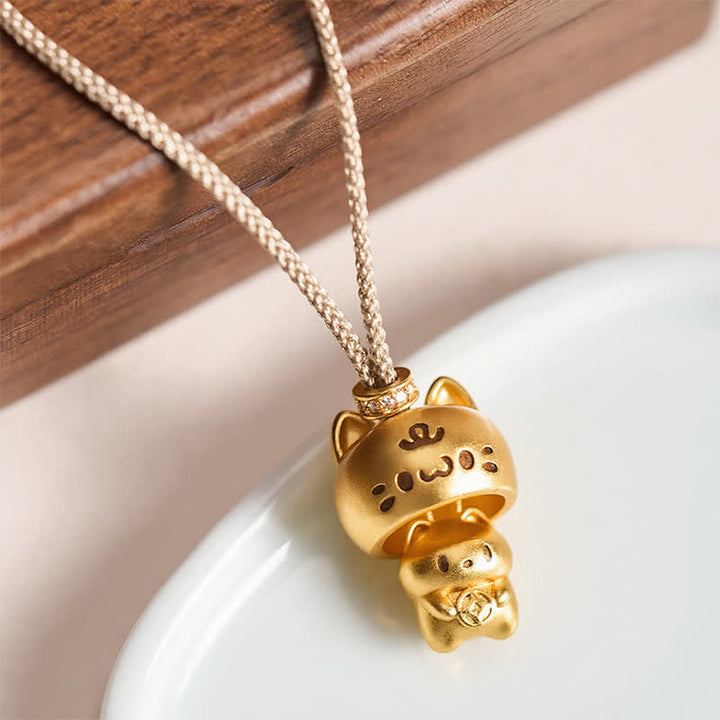Buddha Stones Collar con dije de gato de cobre chapado en oro y efecto curativo - Cobre (Riqueza ♥ Suerte) - image 0