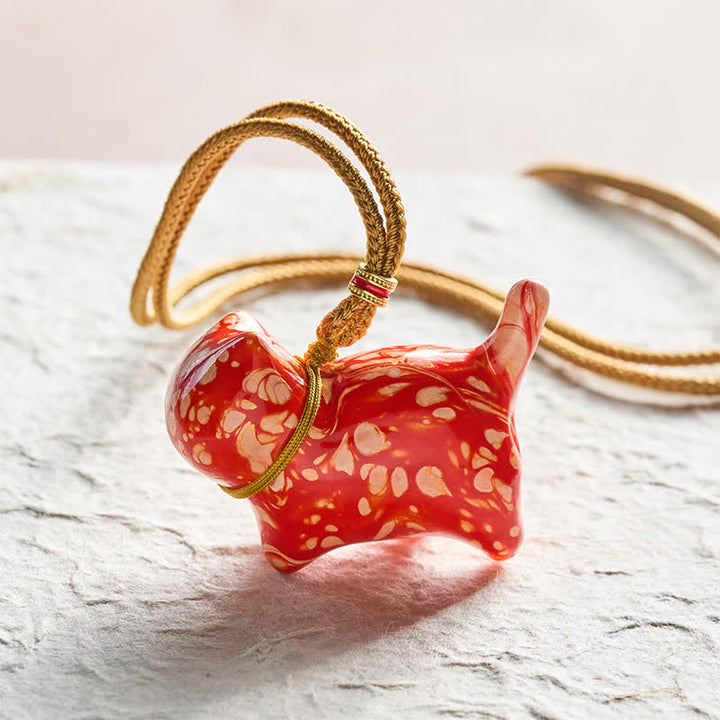 Buddha Stones Collar con dije de gato adorable y equilibrado - Esquema de color rojo con patrón aleatorio - image 6
