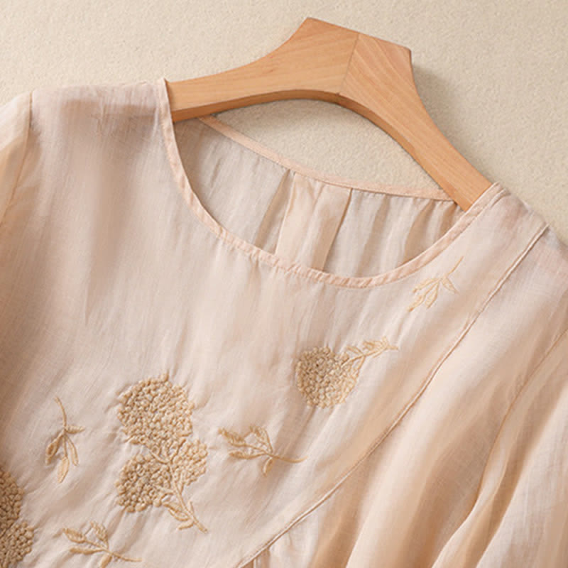 Camiseta de manga corta para mujer con cuello redondo y diseño de flores bordadas con Buddha Stones. - image 24