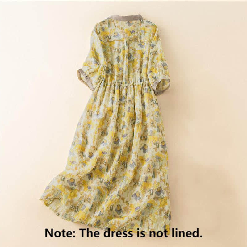 Vestido midi de manga corta con estampado floral en contraste de colores y estampado de Buddha Stones, con bolsillos. - image 14