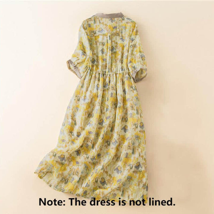 Vestido midi de manga corta con estampado floral en contraste de colores y estampado de Buddha Stones, con bolsillos. - image 14