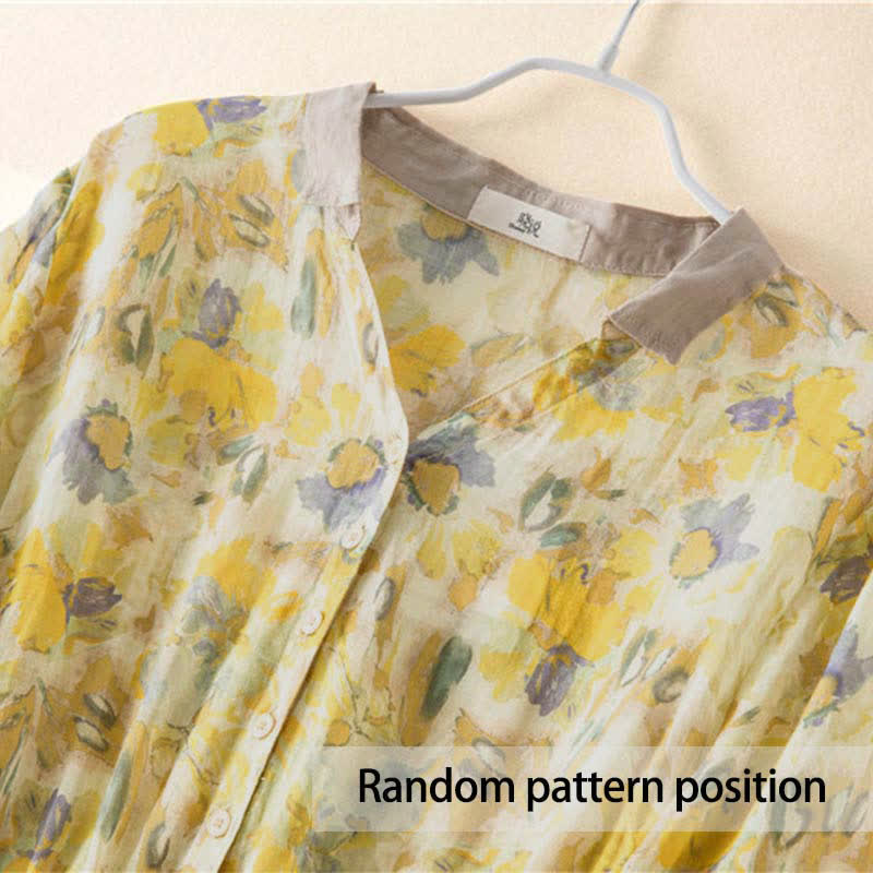 Vestido midi de manga corta con estampado floral en contraste de colores y estampado de Buddha Stones, con bolsillos. - image 15