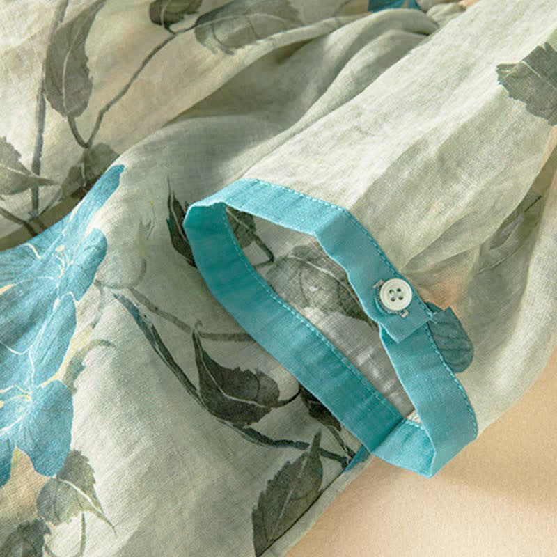Vestido midi de manga corta con estampado floral en contraste de colores y estampado de Buddha Stones, con bolsillos. - image 8