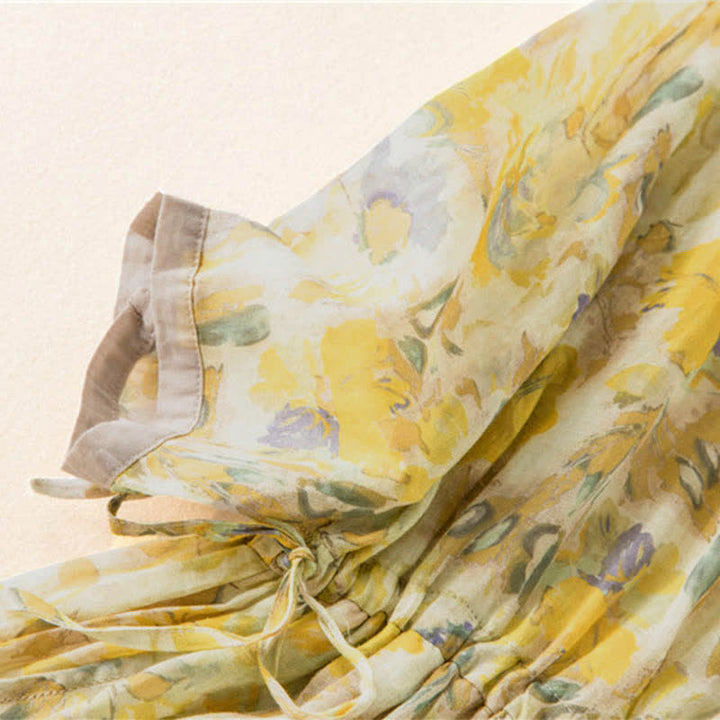 Vestido midi de manga corta con estampado floral en contraste de colores y estampado de Buddha Stones, con bolsillos. - image 16
