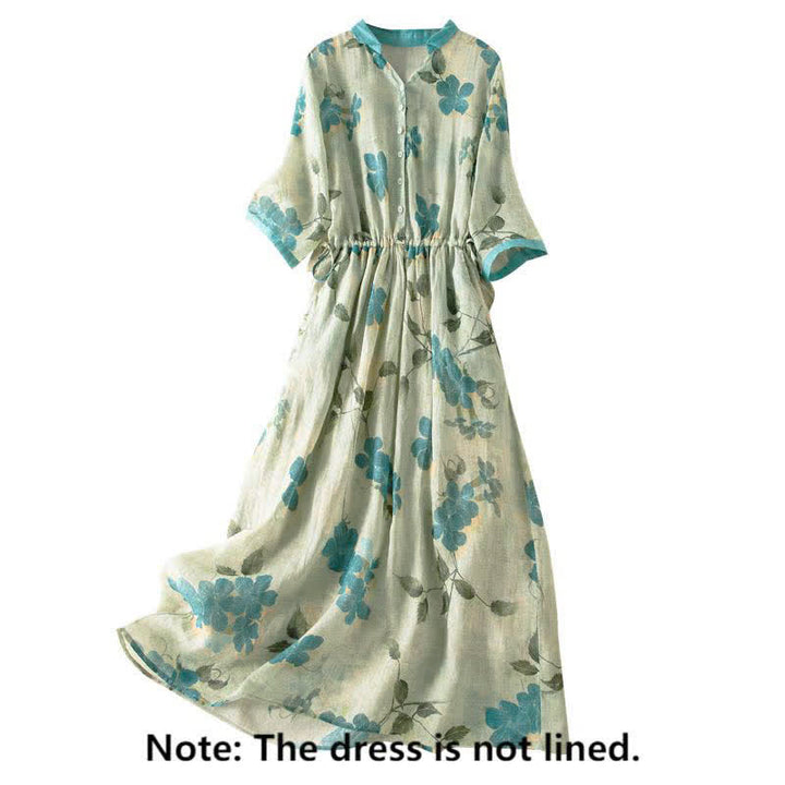 Vestido midi de manga corta con estampado floral en contraste de colores y estampado de Buddha Stones, con bolsillos. - image 2