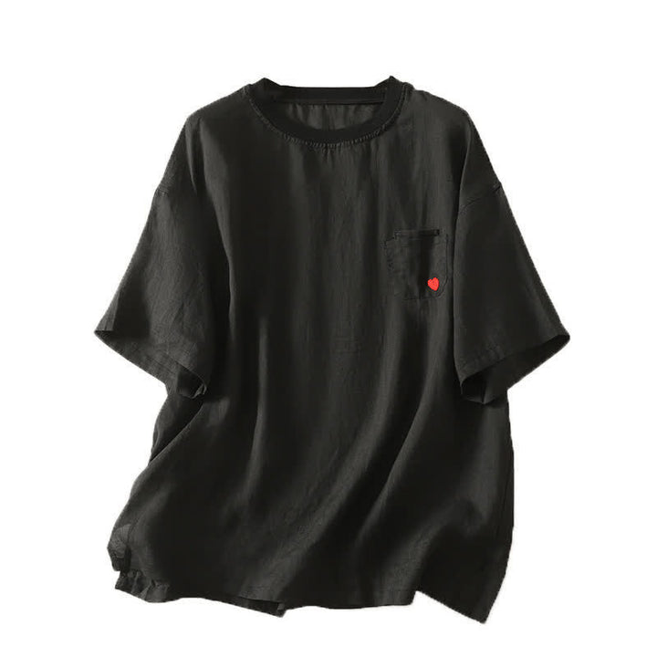 Camiseta de manga corta para mujer con bordado informal de corazón rojo y Buddha Stones. - image 18
