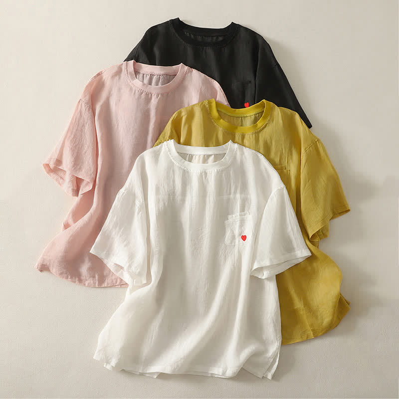 Camiseta de manga corta para mujer con bordado informal de corazón rojo y Buddha Stones. - image 19