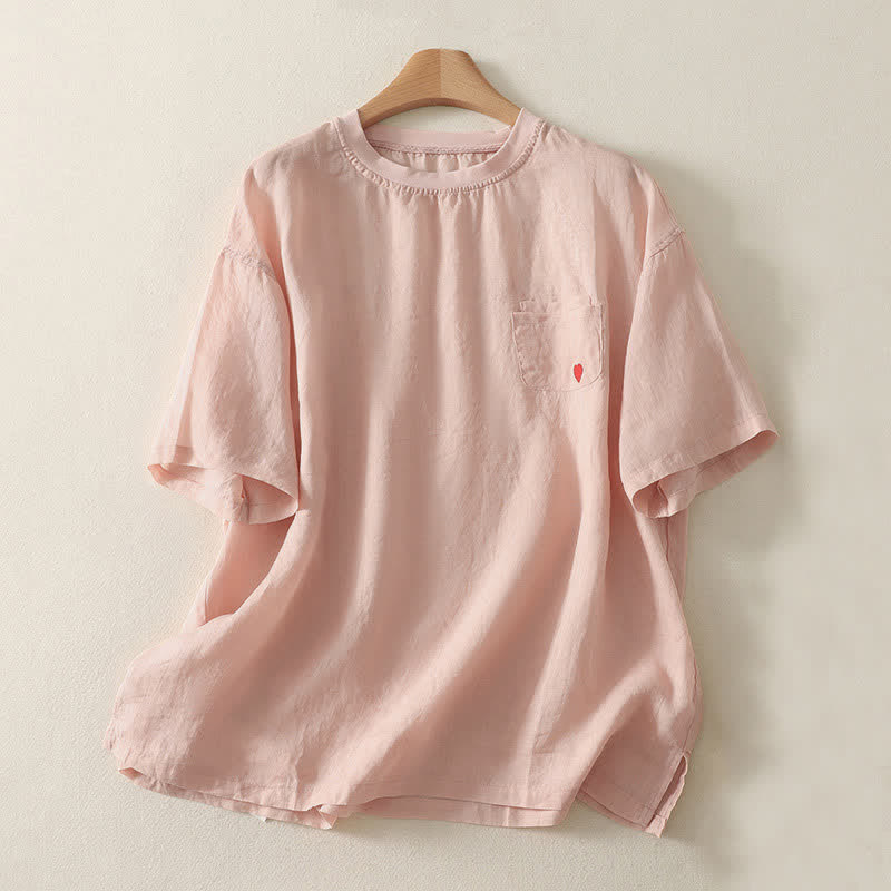 Camiseta de manga corta para mujer con bordado informal de corazón rojo y Buddha Stones. - Rosa - US14，UK/AU18，EU46 (2XL) - image 0