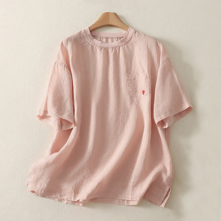 Camiseta de manga corta para mujer con bordado informal de corazón rojo y Buddha Stones. - Rosa - US14，UK/AU18，EU46 (2XL) - image 0