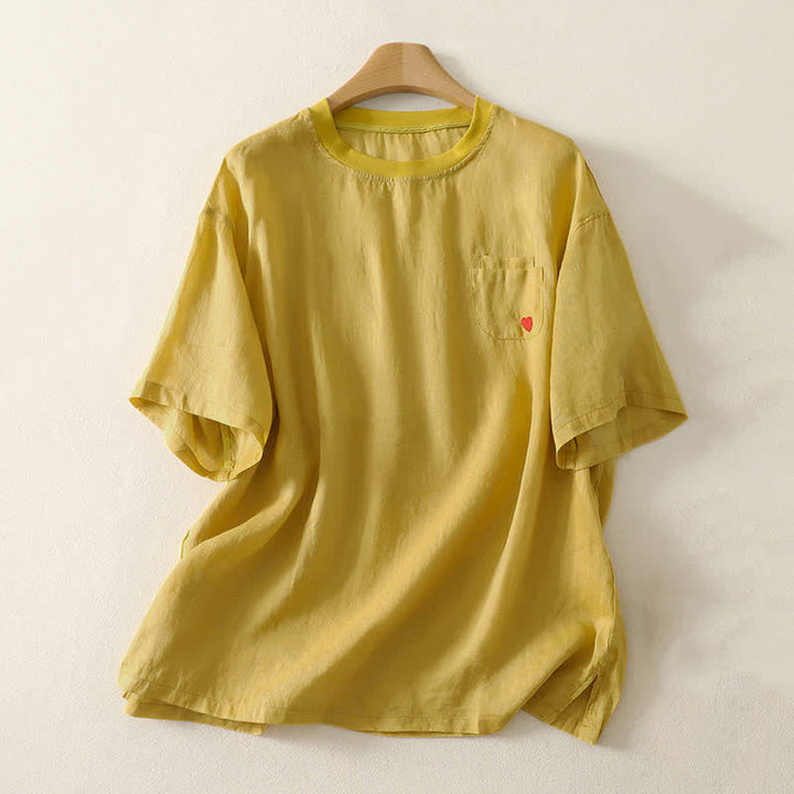Camiseta de manga corta para mujer con bordado informal de corazón rojo y Buddha Stones. - Oro - US14，UK/AU18，EU46 (2XL) - image 9