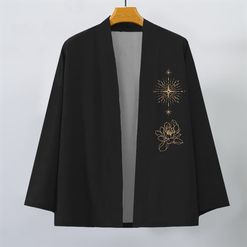 Buddha Stones Kimono de algodón con estampado de loto radiante y abertura frontal para hombre - image 1