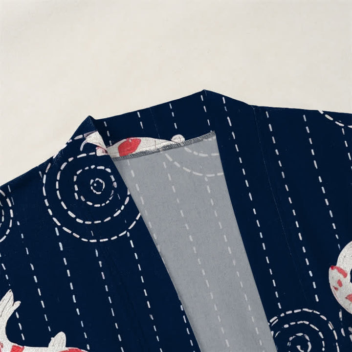 Buddha Stones Kimono de hombre con estampado de ondas de carpa koi y frente abierto - image 3