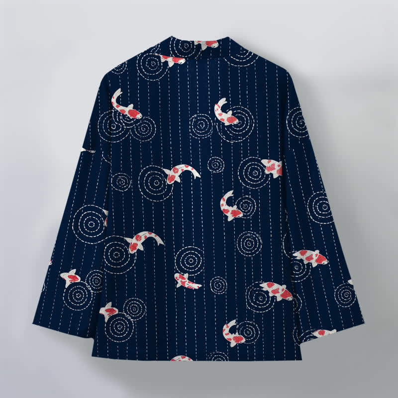 Buddha Stones Kimono de hombre con estampado de ondas de carpa koi y frente abierto - image 2