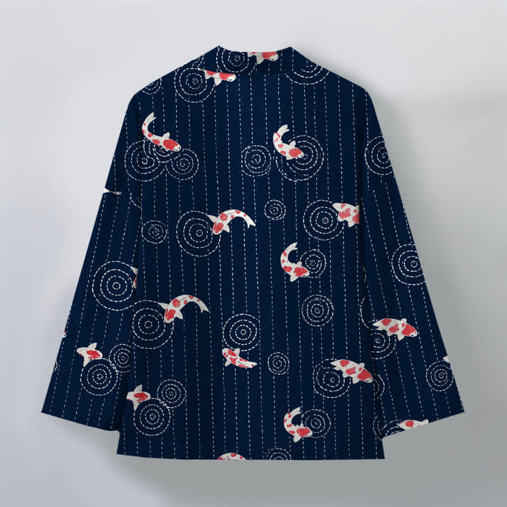 Buddha Stones Kimono de hombre con estampado de ondas de carpa koi y frente abierto - image 2