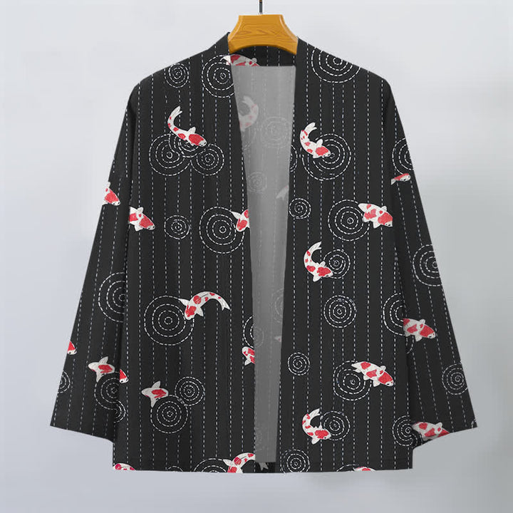 Buddha Stones Kimono de hombre con estampado de ondas de carpa koi y frente abierto - image 7