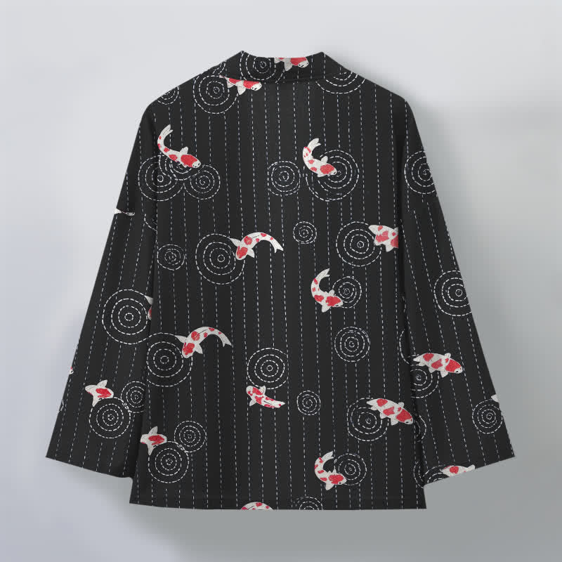 Buddha Stones Kimono de hombre con estampado de ondas de carpa koi y frente abierto - image 8