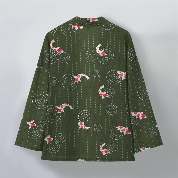 Buddha Stones Kimono de hombre con estampado de ondas de carpa koi y frente abierto - image 11