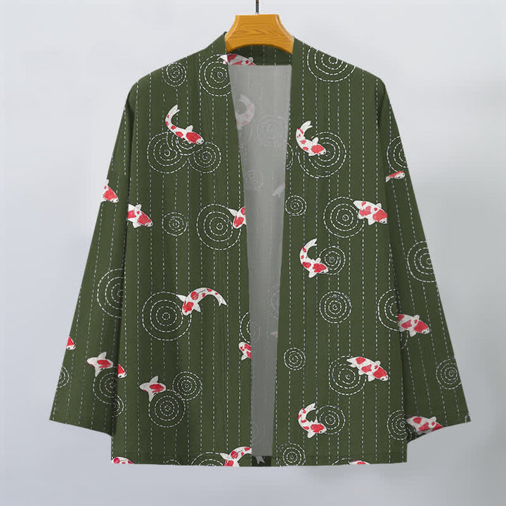 Buddha Stones Kimono de hombre con estampado de ondas de carpa koi y frente abierto - image 10