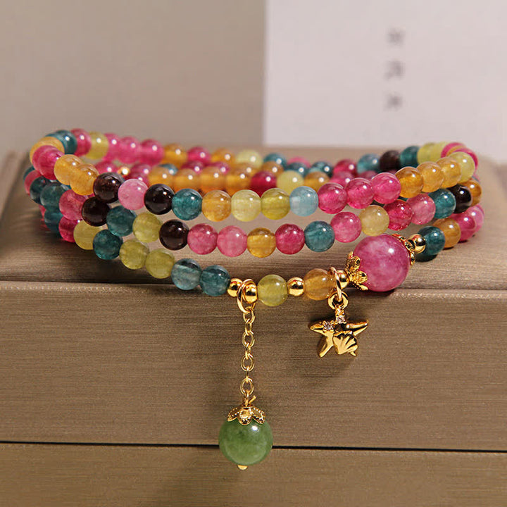 Buddha Stones Pulsera protectora de triple envoltura con dije de estrella de mar de turmalina arcoíris - image 7