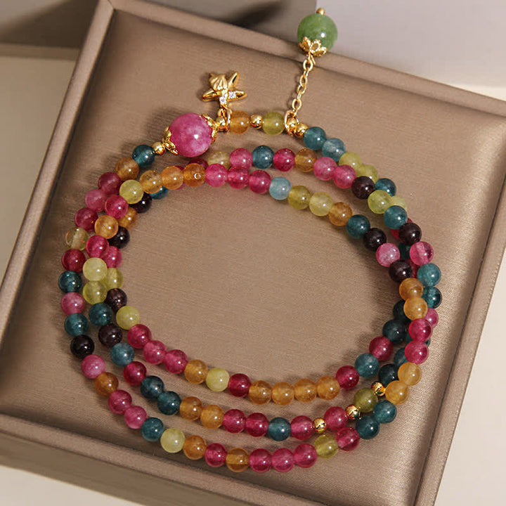 Buddha Stones Pulsera protectora de triple envoltura con dije de estrella de mar de turmalina arcoíris - image 3