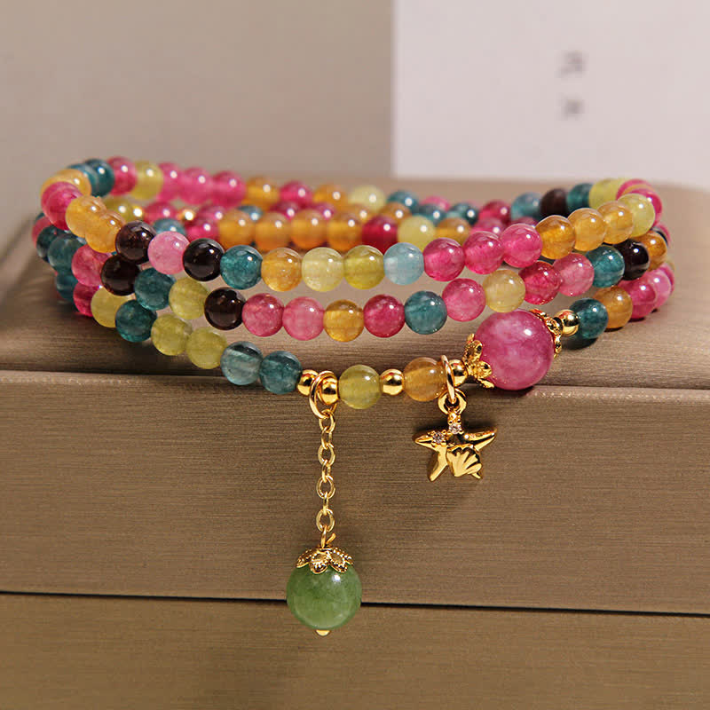 Buddha Stones Pulsera protectora de triple envoltura con dije de estrella de mar de turmalina arcoíris - image 8