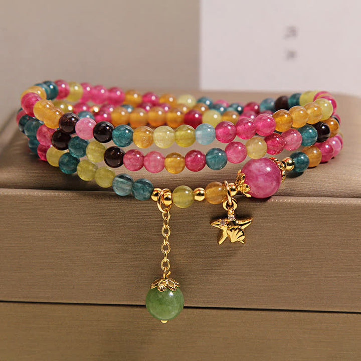 Buddha Stones Pulsera protectora de triple envoltura con dije de estrella de mar de turmalina arcoíris - image 8