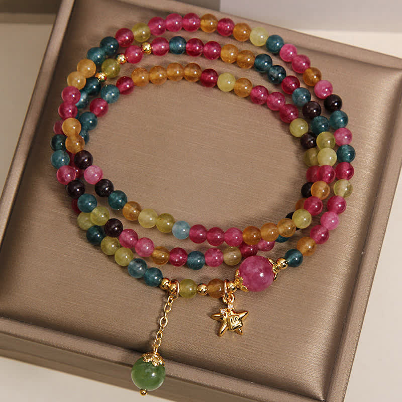Buddha Stones Pulsera protectora de triple envoltura con dije de estrella de mar de turmalina arcoíris - image 2