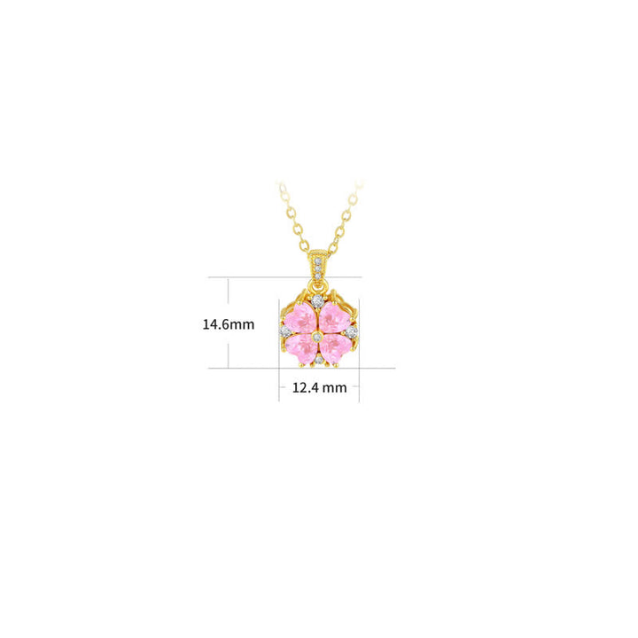 Buddha Stones Collar de conexión armónica con incrustaciones de circonita y trébol rosa cobrizo - image 4