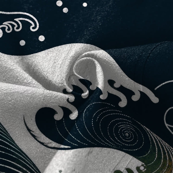 Buddha Stones Kimono de hombre con estampado de olas oceánicas fluidas y frente abierto, de algodón. - image 5