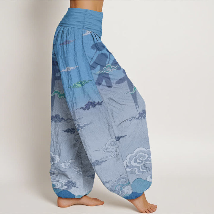 Buddha Stones Pantalones harem de algodón con estampado oriental de nubes Zen y cintura elástica para mujer. - image 6