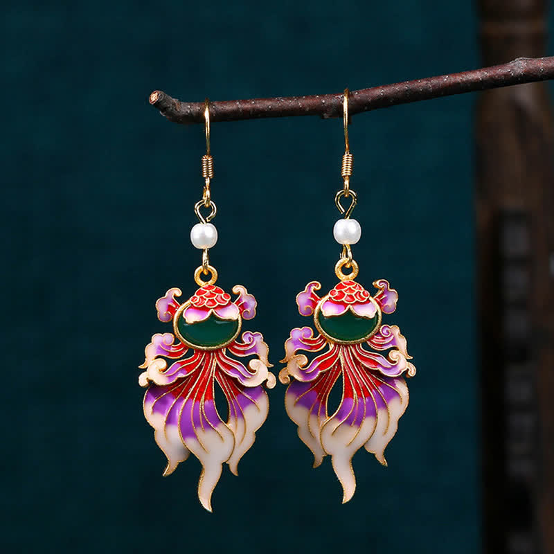 Buddha Stones Pendientes colgantes retro de cobre con forma de pez koi que simbolizan la riqueza. - image 2