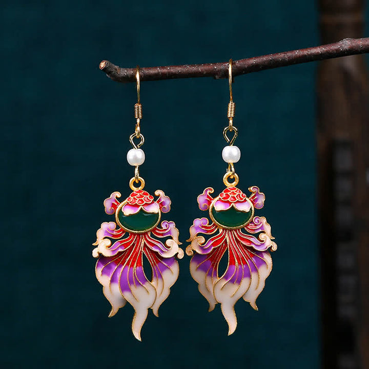 Buddha Stones Pendientes colgantes retro de cobre con forma de pez koi que simbolizan la riqueza. - image 2