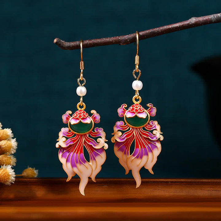Buddha Stones Pendientes colgantes retro de cobre con forma de pez koi que simbolizan la riqueza. - image 1