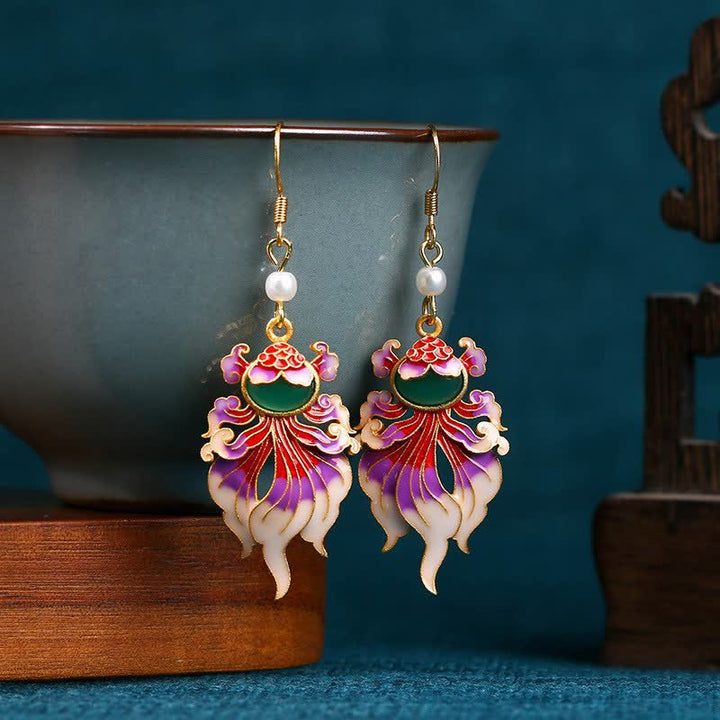 Buddha Stones Pendientes colgantes retro de cobre con forma de pez koi que simbolizan la riqueza. - Peces koi - Postes de plata de ley 925 - image 0