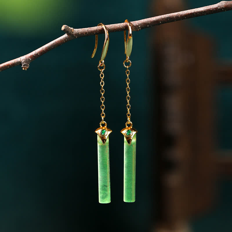 Buddha Stones Pendientes de cobre chapados en oro con forma de gota delgada para conexión a tierra. - Rectangular Vintage - Gancho de cobre para la oreja - image 0