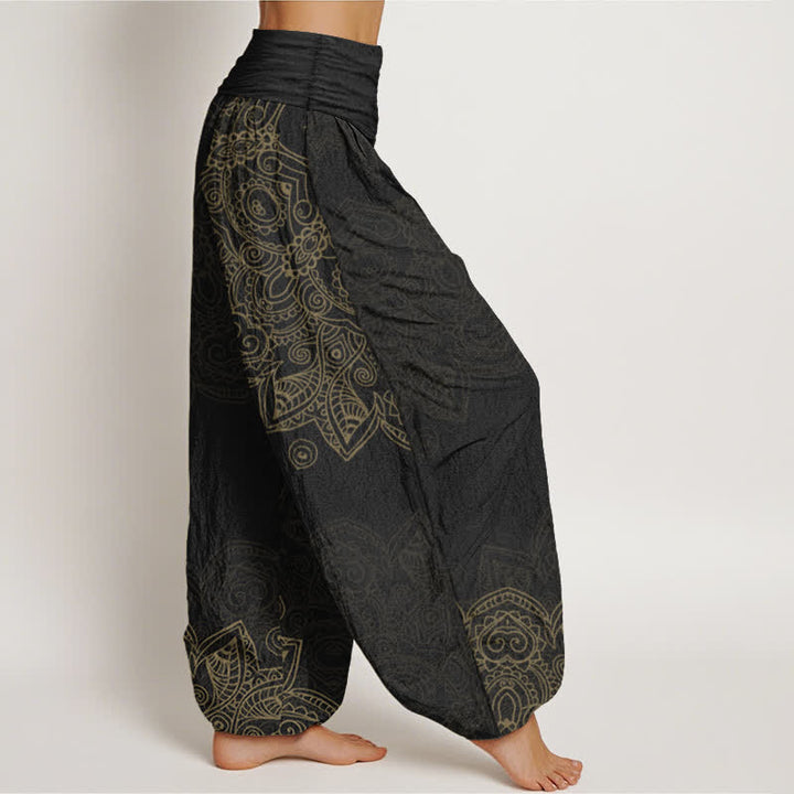 Buddha Stones Pantalones harem de algodón con estampado de mandala vintage y cintura elástica para mujer. - image 1