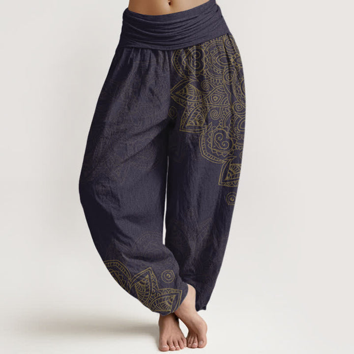 Buddha Stones Pantalones harem de algodón con estampado de mandala vintage y cintura elástica para mujer. - Índigo - US16，UK/AU20，EU48 (3XL) - image 8